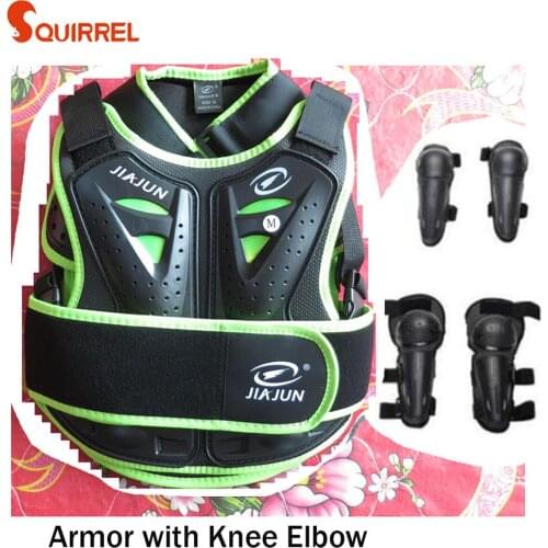 Green 4-15 years Child Boys Body Vest Armor Motocross Armor Jacket Roller skating Knee elbow guard Combination