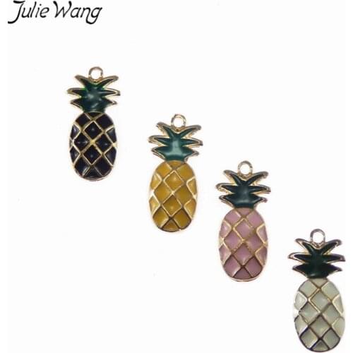 Julie Wang 4PCS Colorful Enamel Gold Color Alloy Base Pineapple Little Pendant Charm Mix Sale for Making Women Fashion Jewelry