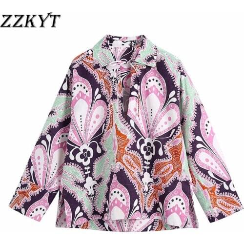ZZKYT 2021 Women Spring Vintage Floral Print Blouses Fashion Lapel Collar Long Sleeve Bow Tie Female Shirts Blusas Casual Tops