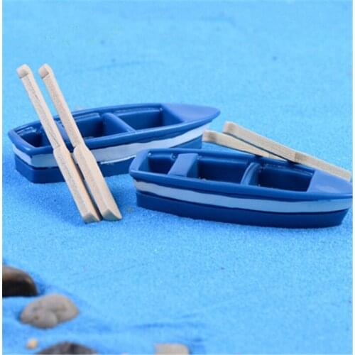 1 Set Cute Blue Small Boat And Paddle Small Ornament DIY Material Micro andscape Meaty Plants Miniatures Figurine Garden Decor