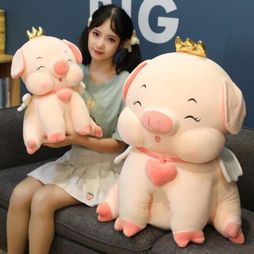 1pc 45/55CM Cute Angel Pig Plush Toy Stuffed Animal Doll Soft Cushion Sofa Pillow For Kids Baby Lovely Cartoon Christmas Gift