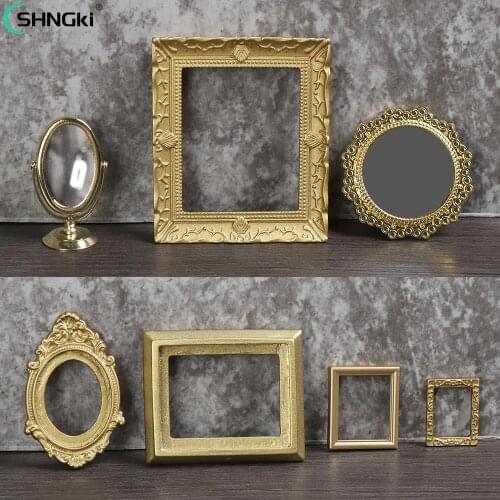 1PCS DIY Vintage Ornament Furniture European Style Doll House Accessories Photo Frames Retro Mirror For Dollhouse Decor