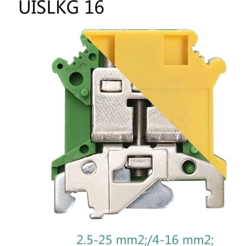 10pcs Phoenix Type UISLKG 16 Din Rail Wiring Conductor Connector 12-3 AWG Ground Earth Modular Screw Terminal Blocks UISLKG-16