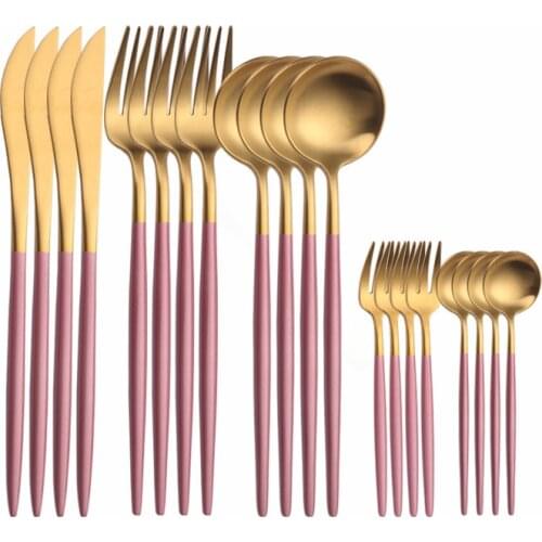 20pcs Pink Gold Western Dinnerware Set Knifes Forks Spoons Kitchen Tableware Set Matte Spoons Cutlery Set Eco Friendly Flatware