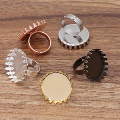 200pcs Blank Rings Bases Settings 12 15 20 25mm Round Crown Bezel Resin Cabochon Bases Adjustable Ring Findings Multi-color