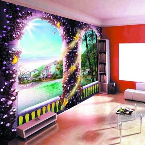 3D large mural living room TV sofa backdrop simple European natural scenery wallpaper window Custom Size
