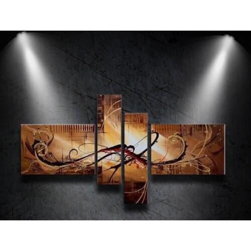 100%Hand-Painted Modern 4 pcs/set on Canvas Art Golden line Abstract Oil Painting Wall Household Sitting Room Decoration