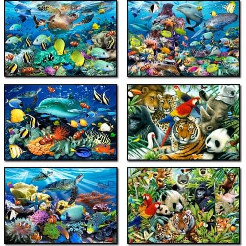 5D Diamond Embroidery Sea animals Cross Stitch Diy Diamond Painting The Garden Square Drill Diamond Mosaic Pasted Needlework