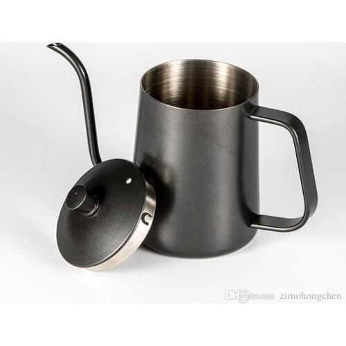 600ml Stainless Steel Mounting Bracket Hand Punch Pot Coffee Pots With Lid Drip Gooseneck Spout Long Mouth Coffee Kettle Teapot