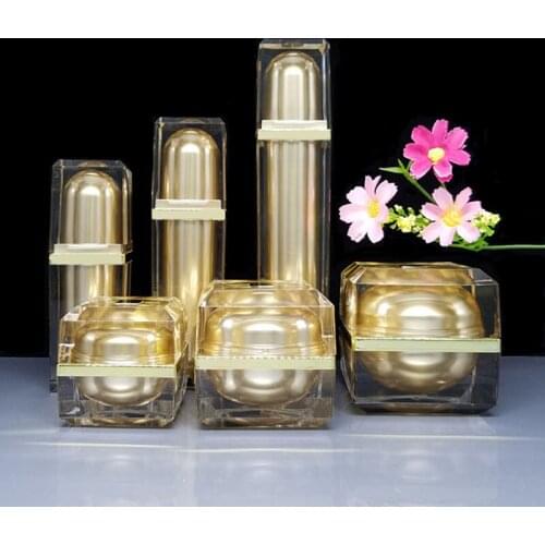 15/30/50g 20ml 40ml 60ml Acrylic Cream Jar Gold Cap Empty Cosmetic Bottle Container Jar Square Lotion Pump Bottle new