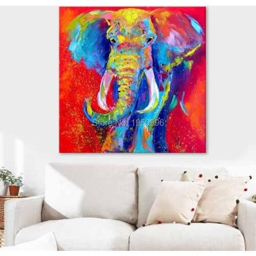 Free Shipping High Quality Oil Paints Abstract Pop Colorful Oil Painting On Canvas Handmade Animal Indian elephant Paintings