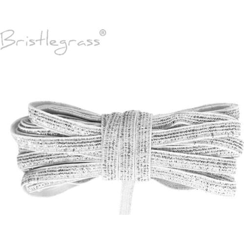 BRISTLEGRASS 5 Yard 3/16" 5mm Silver Metallic Glitter Skinny Elastics Spandex Bands Kids Hair Tie Headband Tutu Dress DIY Sewing