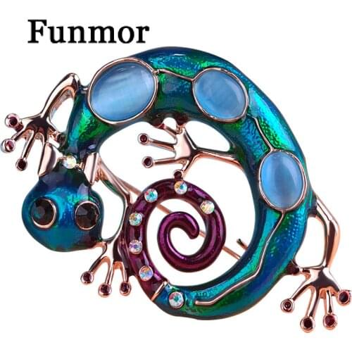 Large Blue Enamel Esmaltes Lizard Gecko Brooches Women Girls Corsages Green Brooch Diamante Embellishments Kihen Wedding Bijoux