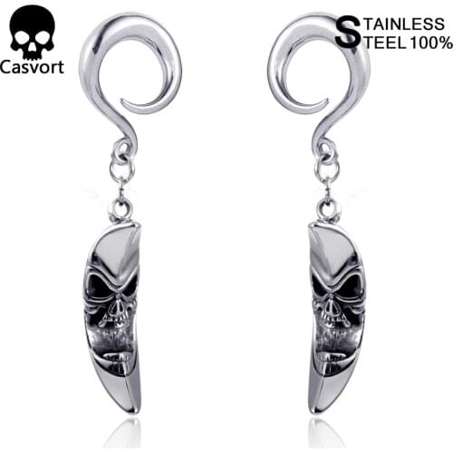Casvort 2 PCS Saddle Ear Hanger Weight Stainless Steel Hook Dangle Moon Plugs Ear Gauges Piercing Body Jewelry Piercing