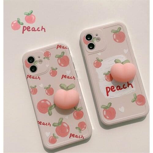Iphone 12 pro Case Stress Reliever Cute 3D Peach Phone Cover Funda for iPhone 11 12mini XR X XS Max Shockproof Silicone Cases