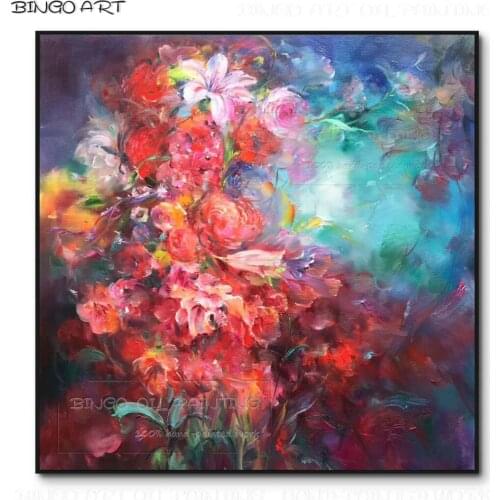Professional Artist Hand-painted Beauty Rich Colors Abstract Flowers Oil Painting Fashion Wall Art Unreal Flowers Oil Painting