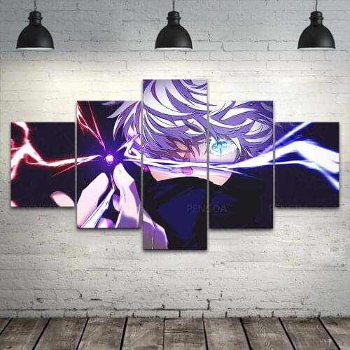5 Panel Wall Art Gojo Satoru Canvas Painting HD Print Modular Anime Pictures Jujutsu Kaisen Poster Home Decor Corridor Framework