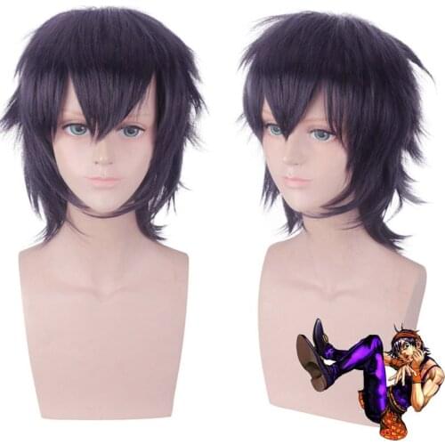 Halloween Short Fancy Wig Jojos Bizarre Adventure Ghirga Narancia Black Purple Cosplay Anime Party Wig Synthetic Hair Wig