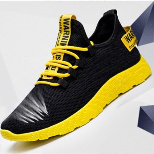 Summer Sports Shoes Men Black Cheap Running Shoes Men Breathable Mesh Canvas Shoes Soft Light Yellow Red White Sole Run Sneakers