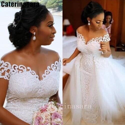Lace Illusion Sheer O-Neck Wedding Dress Organza Detachable Train Bridal Ball Gown CT026