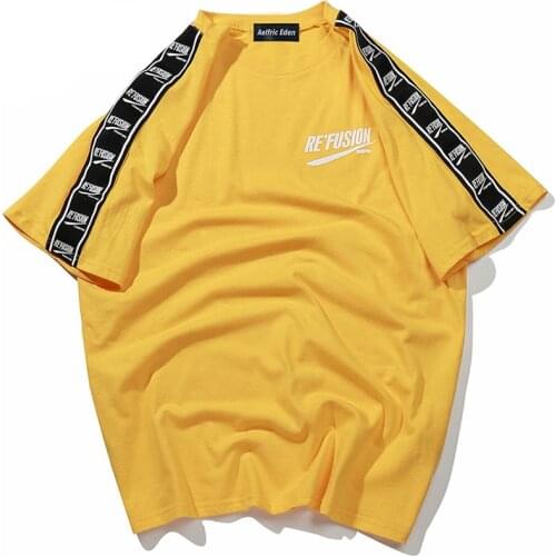 LACIBLE Hip Hop T Shirt Men Ribbon Printed Short Sleeve Japanese Tshirt Casual Cotton Tops Tees Harajuku Streetwear Shirt