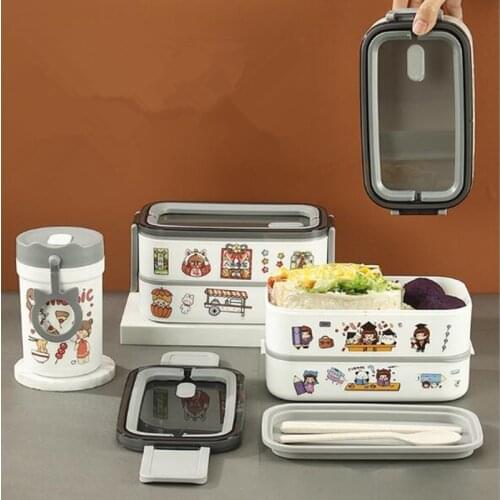 Japanese Style Lunch Box For Kids With Cartoon Stickers School Food Grade Plastic Bento Boxes Microwave Food Storage Container