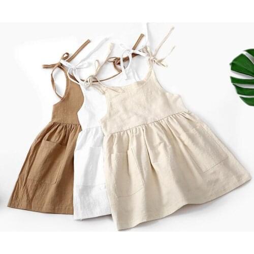 Summer Casual Kids Braces Dresses For Girls Pure Color Princess Dresses Loose Kids Girl Dress Sleeveless Dress