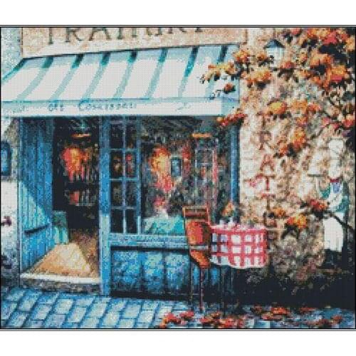 Oil painting coffee shop For Embroidery Needlework Crafts 14CT Unprinted Cross Stitch Kits Art DIY Quality Handmade Decor