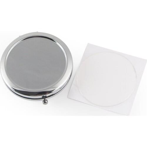 Metal Compact Mirror Silver Color with Bottom Black Smooth