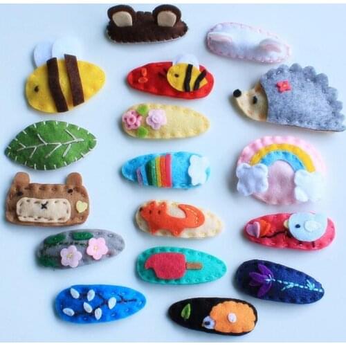 Jolly S 3PAIRS cute Toddlers child Felt Snap hair Clips bear rabbit rainbow bee barrettes cartoon kids girls hair accessories