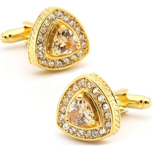 Mens Crystal Triangle Cuff Links Copper Material 3 Colors Option