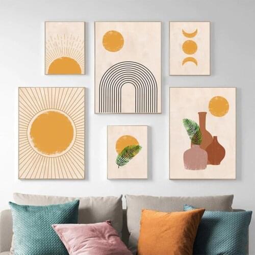 Boho Wall Art Canvas Painting Sun Moon Plants Prints Abstract Terracotta Gallery Wall Pictures Nordic Posters Living Room Decor