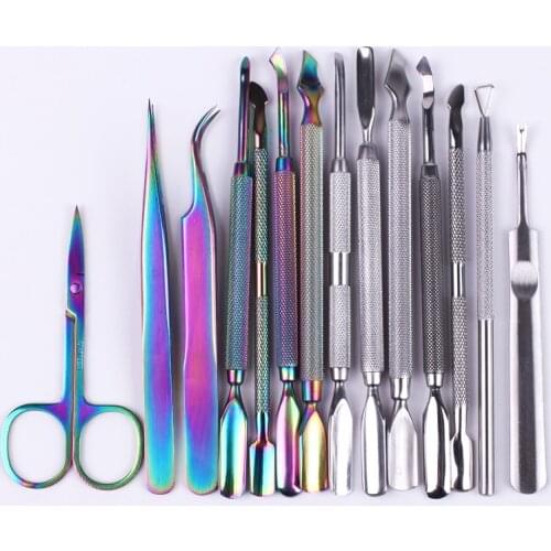 Stainless Steel Cuticle Pusher Dual-end Dead Skin Remover Trimmer Pedicure Tweezers Scissors Stick Manicure Nail Accessories