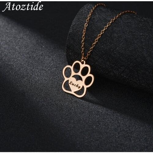 Atoztide Custom Hollow Name on Paw Personalized Letter Necklaces for Women Jewelry Stainless Steel Customized Birthday Gift