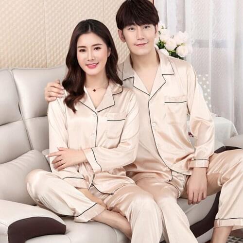 Couple Pajamas Set 2021 Spring Summer New Thin Ice Men Women Nightwear Plus Size Long Sleeve Home Wear 2Pcs Suit Sleepwear