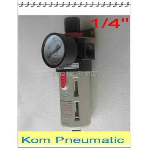 Kom Pneumatic BFR2000 1/4 Inch Source Treatment Unit 1/4" bsp Air Filter Regulator Two Union With Pressure Gauge + Cover PT1/4
