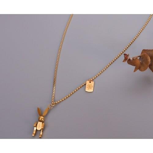 Customize Korean Japan Style Carton Rabbit Gold Titanium Steel Chain Women pendant Necklace Jewelry Designer