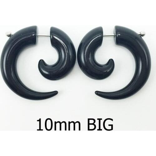 1 pair men women fashion new fake spiral ear tapers snail ear expanders black big 10mm pendientes body jewelry ear plug pircing