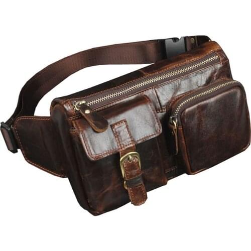 New Men Oil Wax Genuine Leather Cowhide Vintage Casual Belt Travel Cell/Mobile Phone Sling Chest Belt Pouch Fanny Pack Waist Bag