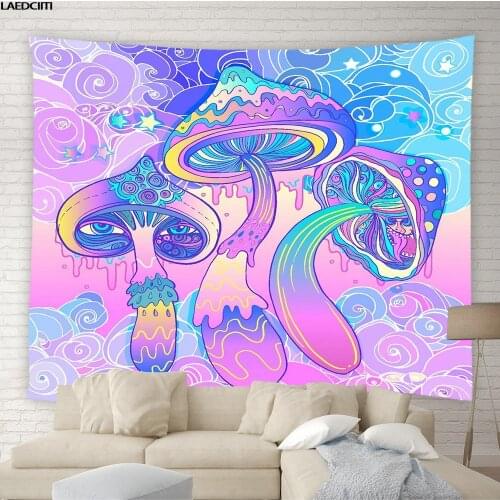 Psychedelic Mushroom Tapestry Cartoon Colorful Hippie Aesthetics Background Wall Hanging Kid Bedroom Dorm Home Decor Tablecloth