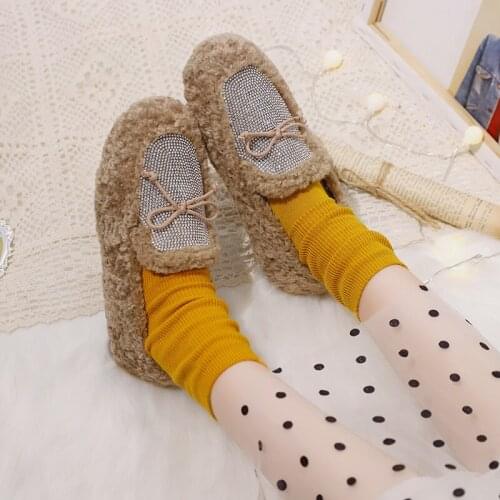 Spring and Autumn Winter Sneakers Peas Shoes Female Net Shallow Mouth Womens Shoes Warm Shoes New Wild Plus Velvet U12-91