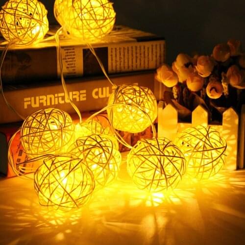 Wedding Decoration Holiday Lighting 10 Rattan Ball Led String Night Light Warm Xmas Lantern Curtain Lights Fairy Lamps