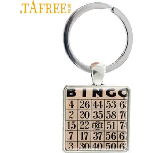 TAFREE Vintage fashion Bingo game Card picture pendant keychain pop Europe Wine Drinking game key chain ring holder jewelry AA67