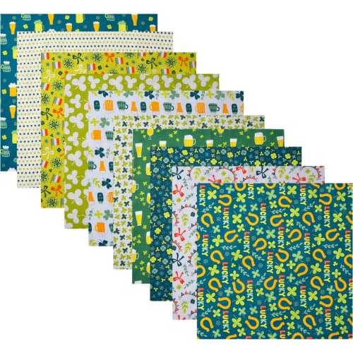 10pcs Shamrock Fabric Printed Cotton Cloth Sewing Quilting Fabric For Patchwork Needlework DIY Handmade Material 50x50/25x25cm