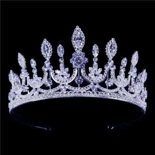 Handmade Vintage Zircon Crystal Crown Women Hair Accessories Wedding Hairbands Jewelry Bride Headdress European Style Crowns