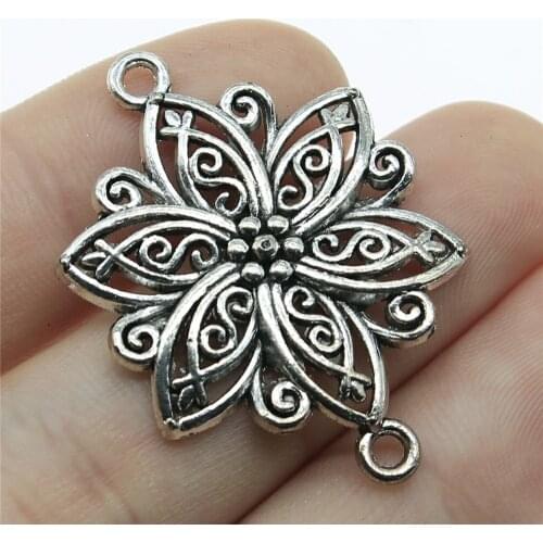WYSIWYG 10pcs Charms Flower Connector 39x28mm Antique Making Pendant Fit Vintage Tibetan Silver Color DIY Handmade Jewelry