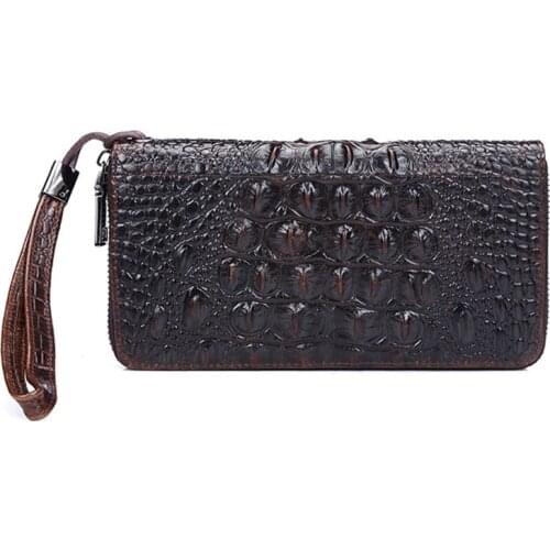 YIANG Genuine Leather Crocodile Style Men Clutch Handbag Money Bag Cell/Mobile Phone Pocket Purse Card Holder Pack Wallet