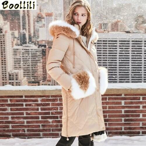 Boollili Winter Coat Women White Duck Down Jacket Fox Fur Collar Long Puffer Jacket Women 2020 Korean Warm Parka