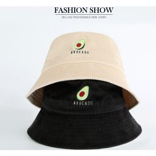 Women Corduroy Large Brim Hat Embroidery Fisherman Hat Japanese Wild Travel Sun Bucket Hat