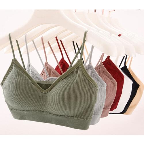 7colors V-neck ladies bra Bottoming Thread knitting Bra Spaghetti straps Wireless underwear Padded Seamless Tops